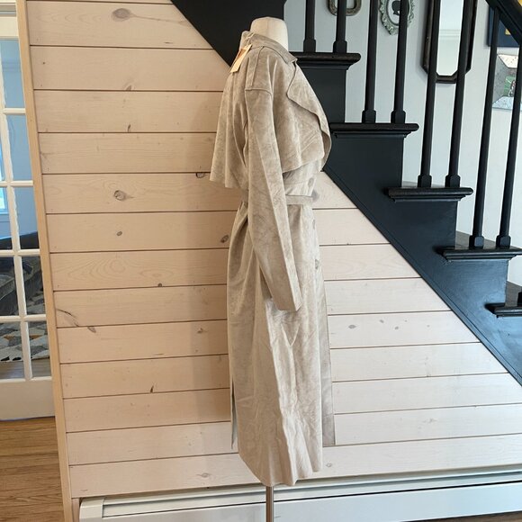 081 Free People X Blank Nyc Vegan Suede Trench Iced Chai Khaki Tan NWT Size XS - Picture 7 of 11
